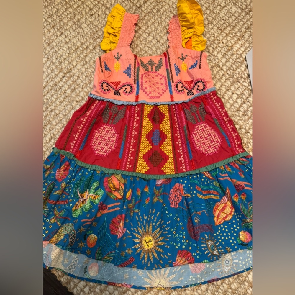 Farm Rio Colorblocking Embroidered Mini Dress Size Medium - Picture 9 of 10